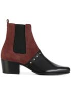 Balmain Two Tone Studded Ankle Boots - Red
