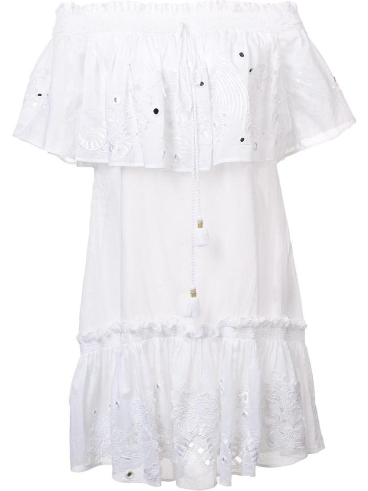 Roberto Cavalli Smocked Off The Shoulder Dress, Women's, Size: 42, White, Cotton