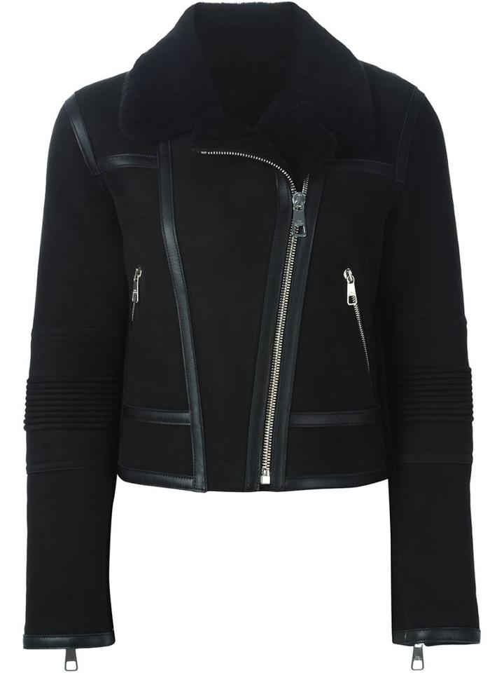 Neil Barrett Shearling Biker Jacket, Women's, Size: Large, Black, Cotton/lamb Skin/polyester/lamb Fur