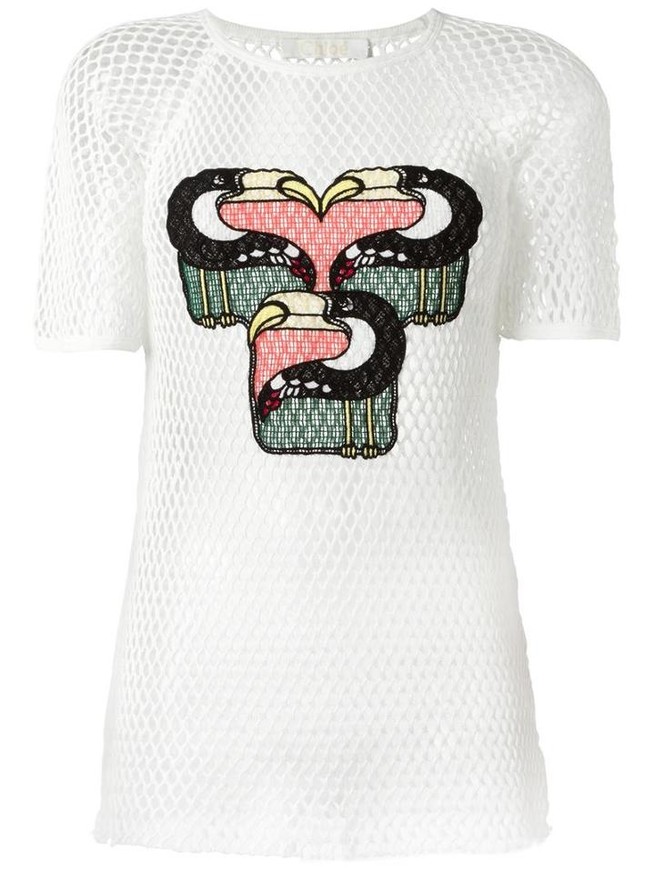 Chloé Fishnet Toucan Embroidered Top, Women's, Size: 40, White, Cotton