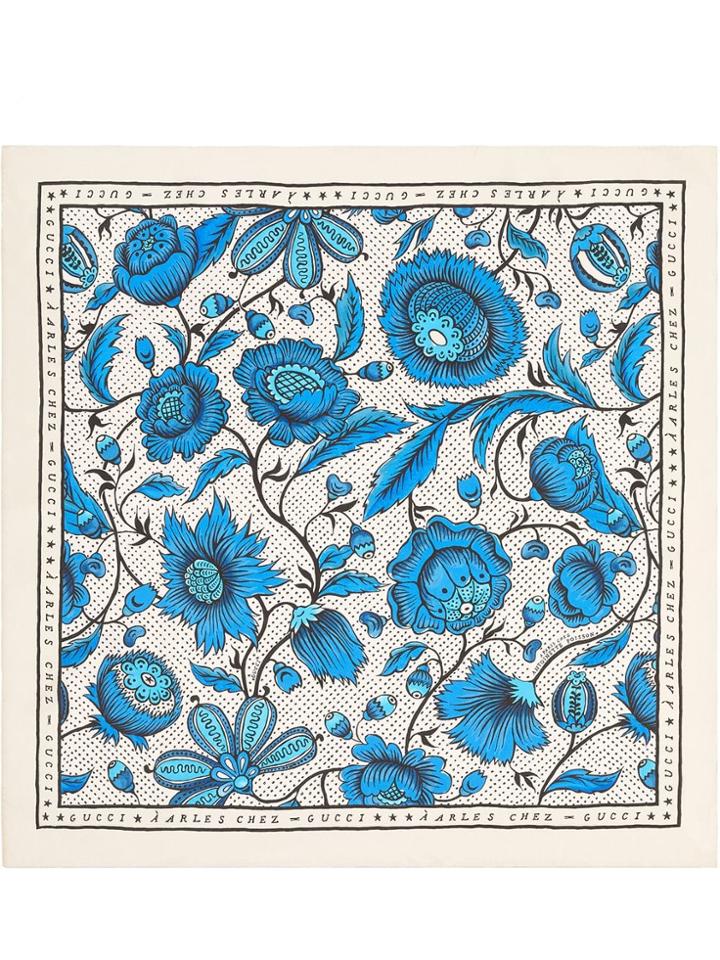 Gucci Silk Carré With Watercolor Flowers - White