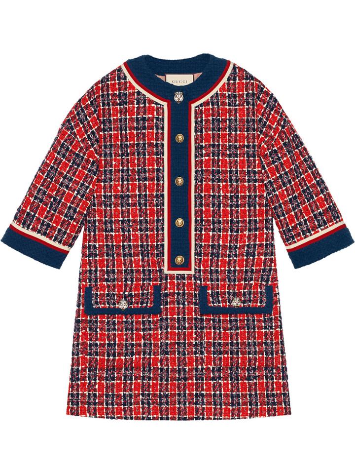 Gucci Tweed Check Tunic Dress - Red