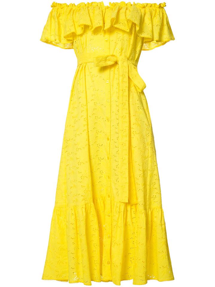 Lisa Marie Fernandez Bardot Frill Dress, Women's, Size: 2, Yellow/orange, Cotton