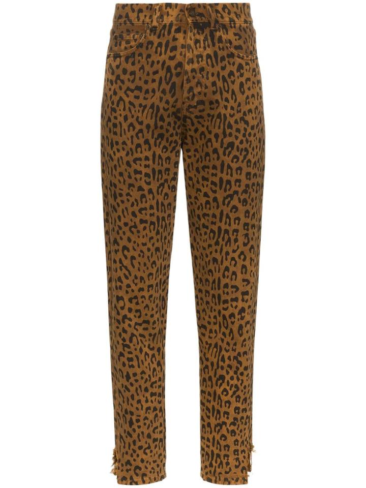 Saint Laurent High Rise Slim Fit Leopard Print Jeans - Brown