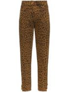 Saint Laurent High Rise Slim Fit Leopard Print Jeans - Brown