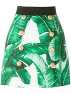 Dolce & Gabbana Banana Leaf Print Brocade Skirt, Women's, Size: 40, Green, Silk/cotton