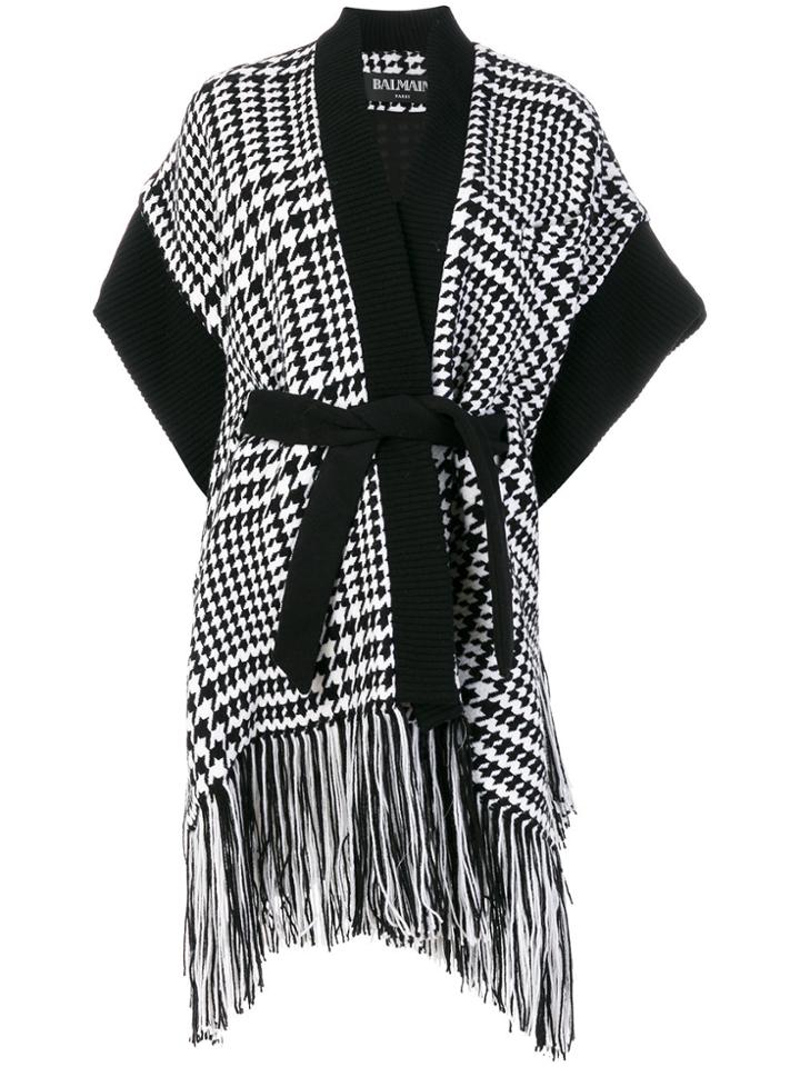 Balmain Prince Of Wales Checked Overcoat - Black