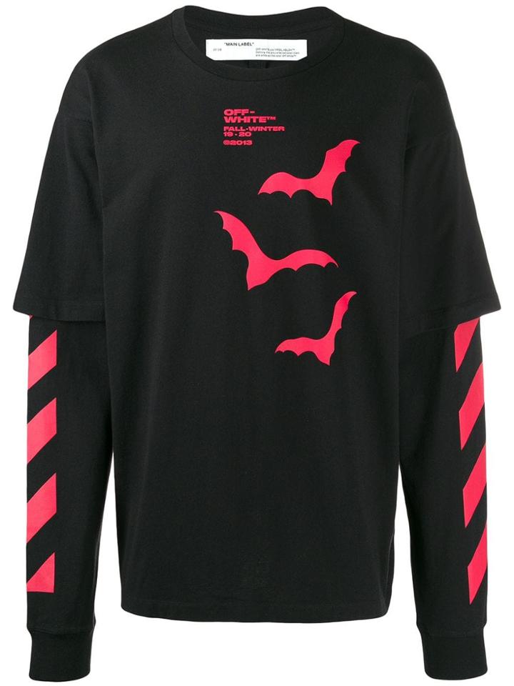 Off-white Diagonal Bats Double Sleeve T-shirt - Black