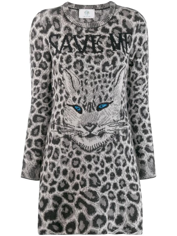 Alberta Ferretti Leopard Intarsia Knit Dress - Grey