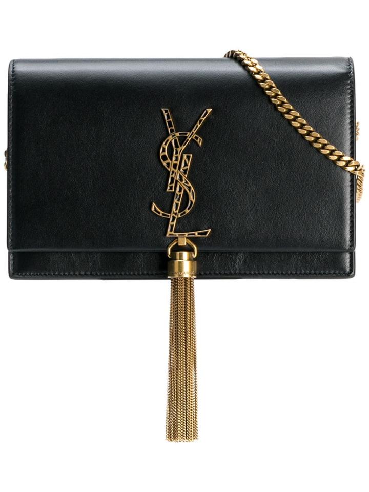 Saint Laurent Tassel Plaque Shoulder Bag - Black