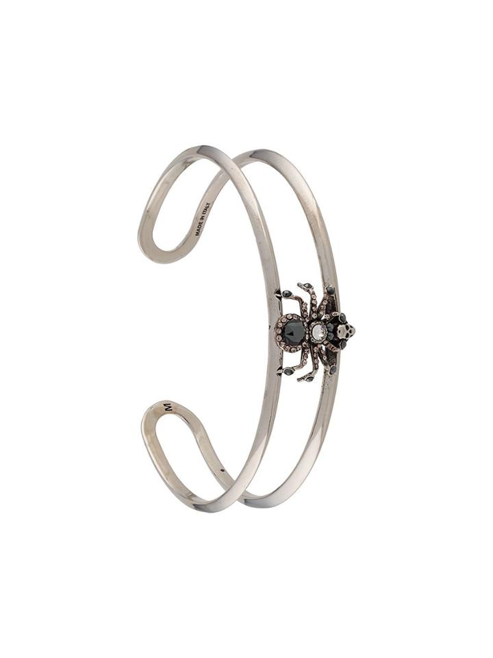 Alexander Mcqueen Embellished Spider Skull Cuff - Silver