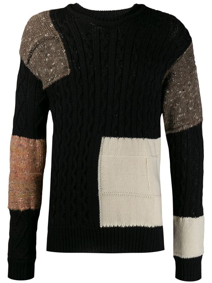 Maison Flaneur Patchwork Cable Knit Sweatshirt - Black