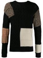 Maison Flaneur Patchwork Cable Knit Sweatshirt - Black