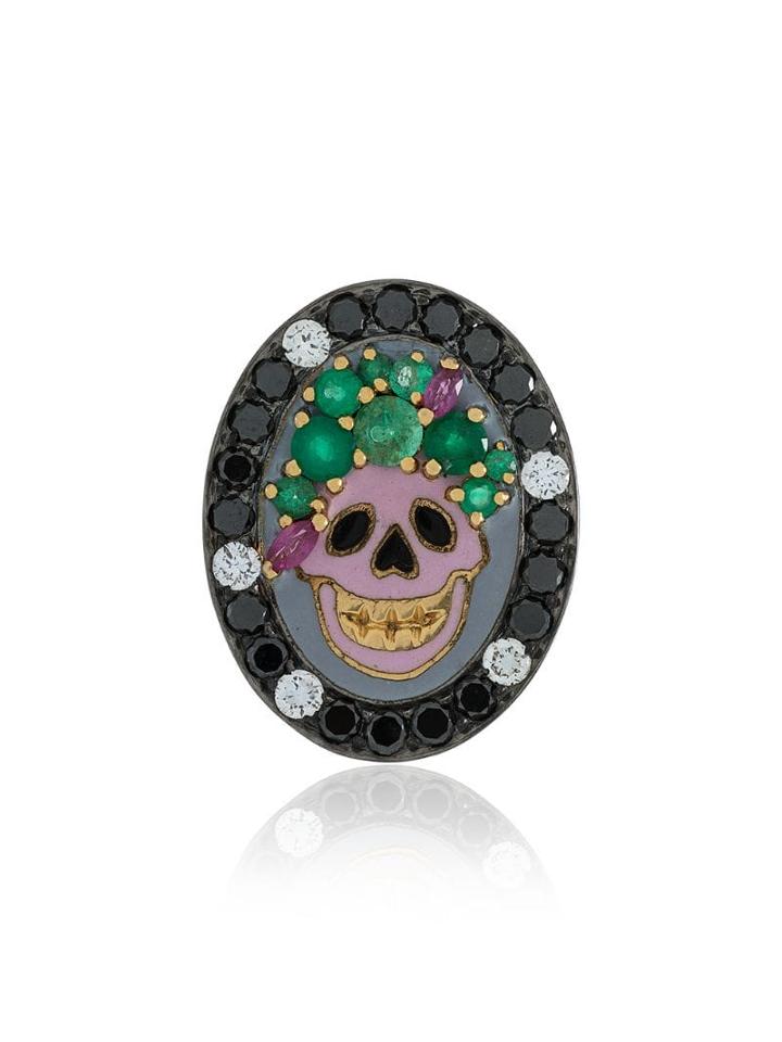 Holly Dyment Gold And Emerald Small Skull Pendant - Metallic