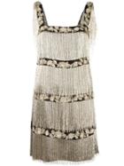 Alberta Ferretti Embellished Beaded Fringed Dress, Women's, Size: 40, Nude/neutrals, Silk/polyester