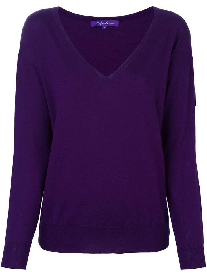 Ralph Lauren Purple V Neck Jumper, Women's, Size: Small, Pink/purple, Nylon/merino