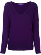 Ralph Lauren Purple V Neck Jumper, Women's, Size: Small, Pink/purple, Nylon/merino
