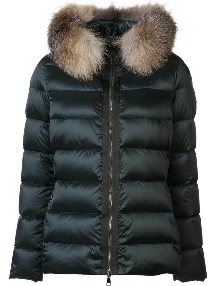 Moncler 'tatie' Padded Jacket, Women's, Size: 4, Green, Polyester/polyamide/fox Fur/feather Down