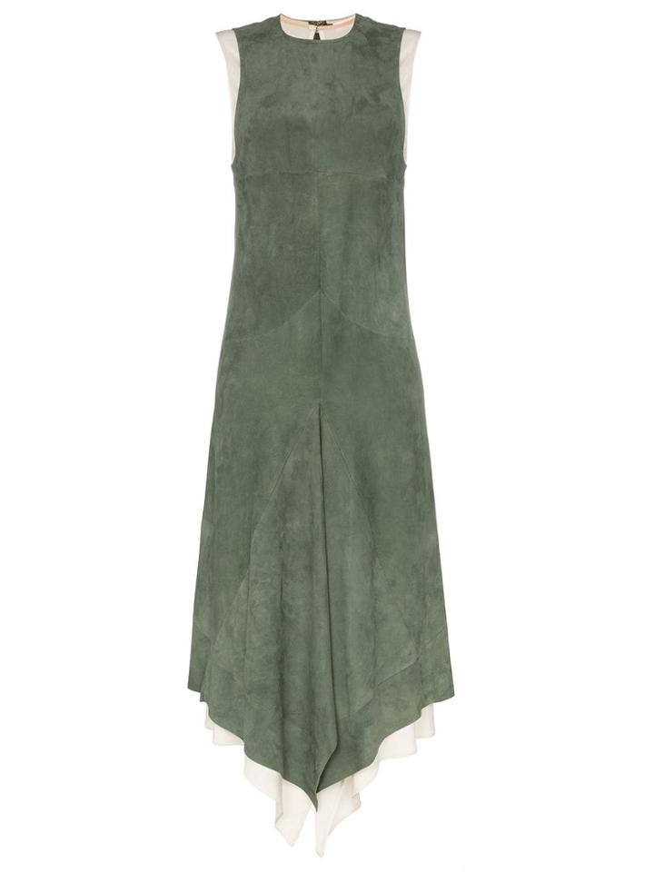 Chloé Asymmetric Midi Suede Dress - Green