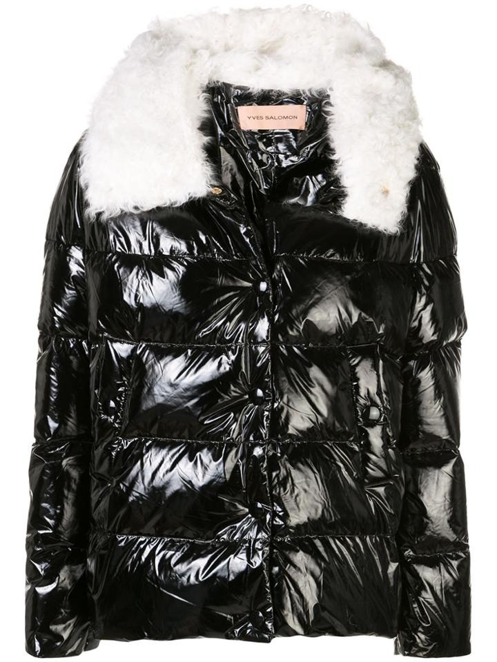 Yves Salomon Metallic Padded Jacket - Black