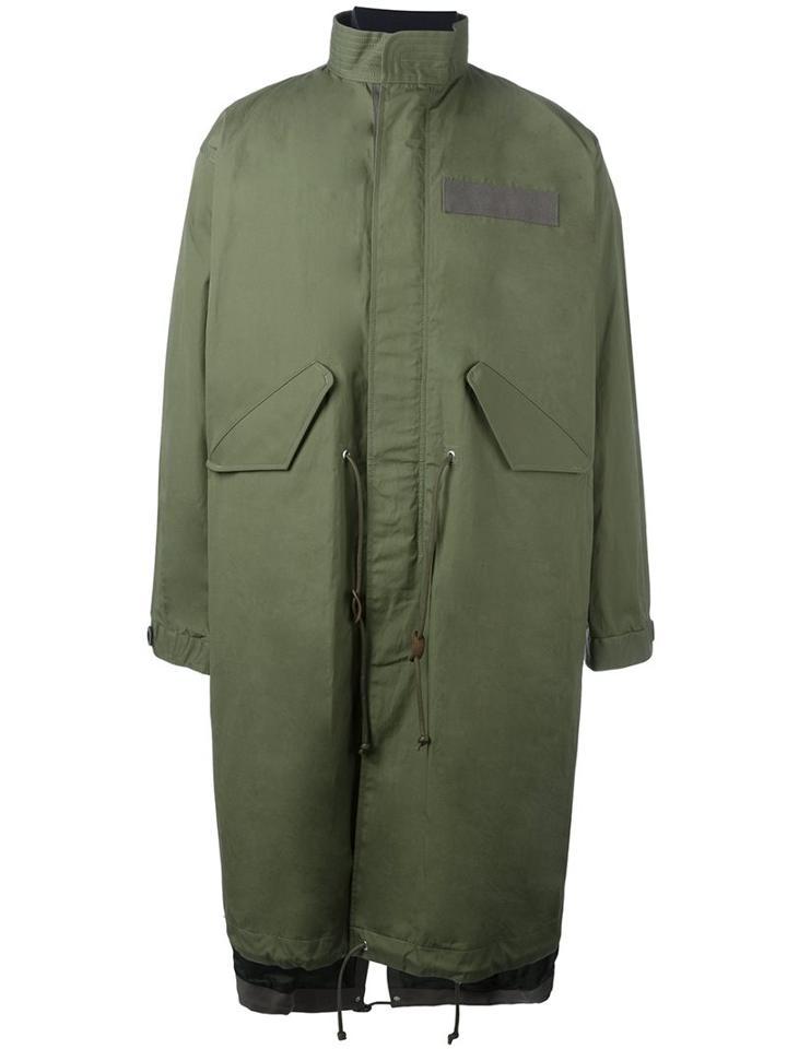 Sacai Layered Parka, Men's, Size: 2, Green, Cotton/feather Down/nylon/feather