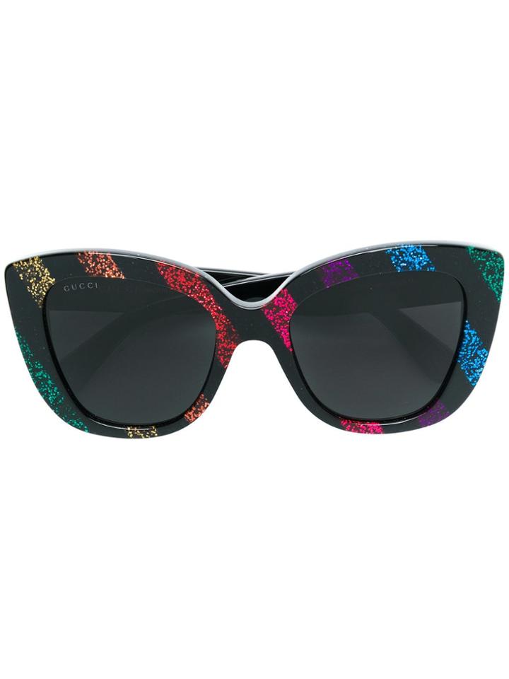 Gucci Eyewear Glitter Striped Sunglasses - Black