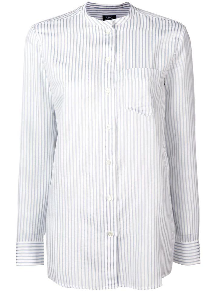 A.p.c. Striped Mandarin Collar Shirt - White