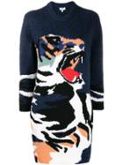 Kenzo Intarsia Tiger Knitted Dress - Blue