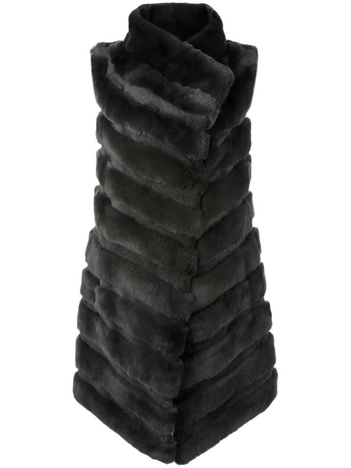 Yves Salomon Sleeveless Mid Jacket, Women's, Size: 34, Grey, Rabbit Fur/goat Fur/silk