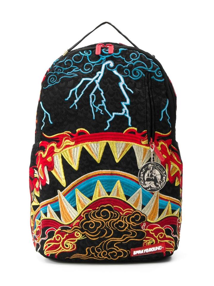 Sprayground Dragon Shark Nightmare Embroidered Backpack - Black