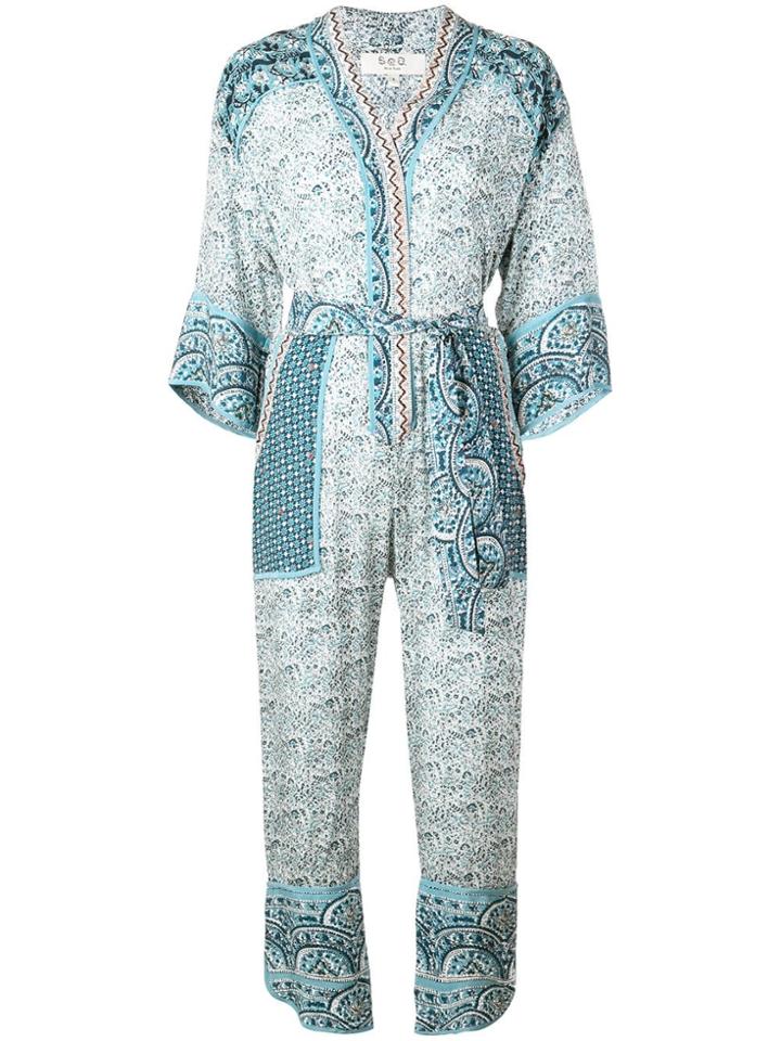 Sea Floral Print Jumpsuit - Blue
