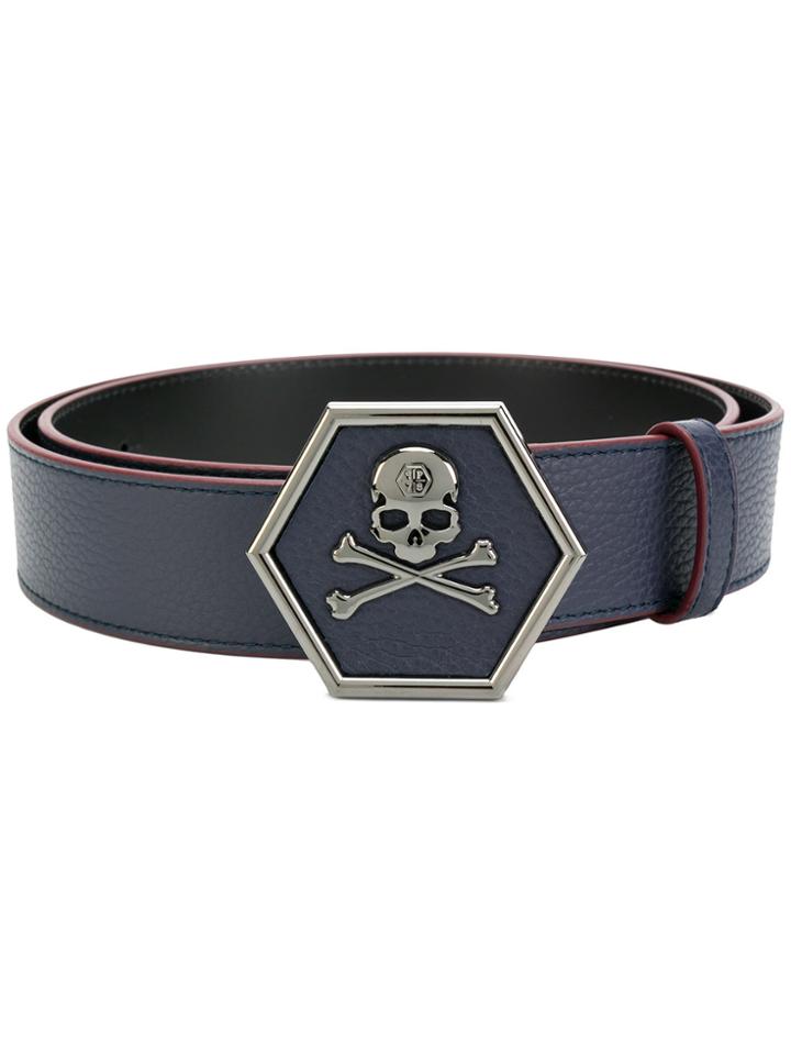 Philipp Plein Skull Logo Plaque Belt - Blue