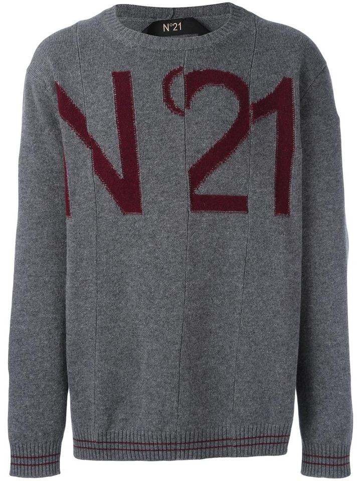No21 Logo Intarsia Jumper, Men's, Size: 46, Grey, Virgin Wool