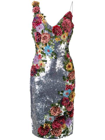 Alice+olivia Appliqué Flower Dress - Metallic