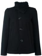 Dsquared2 Diagonal Cut Shearling Peacoat, Women's, Size: 38, Black, Polyamide/polyester/lamb Fur/virgin Wool