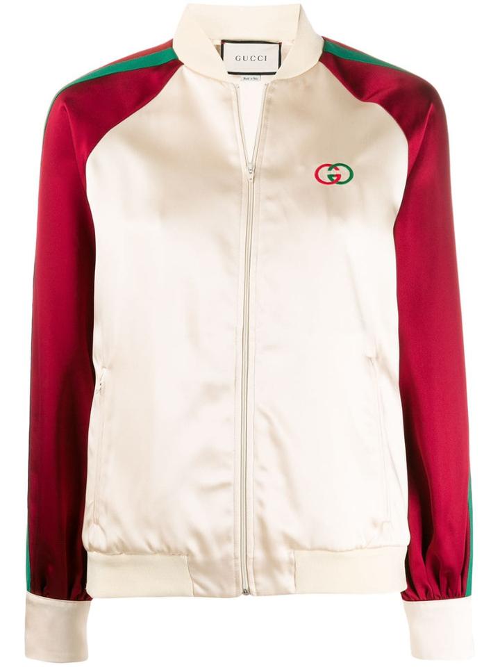 Gucci Gg Logo Patch Bomber Jacket - White