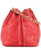 Chanel Vintage Cc Chain Bucket Bag - Red