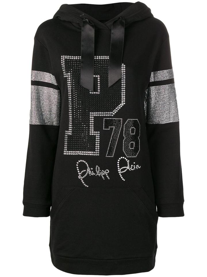 Philipp Plein P78 Hooded Sweatshirt Dress - Black