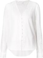 Veronica Beard Embroidered V-neck Blouse, Women's, Size: 10, White, Silk