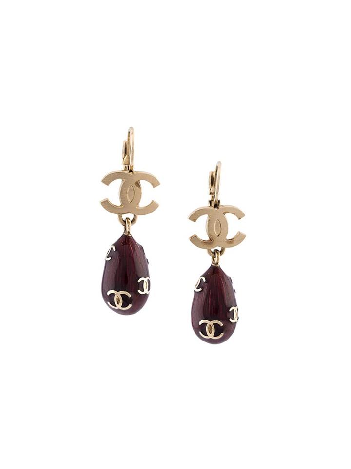 Chanel Vintage Oval Cc Drop Earrings, Women's, Pink/purple