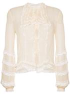 One Vintage Ruffle-trim Sheer Blouse - White