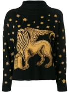 Alberta Ferretti Winged Lion And Stars Embroidered Sweater - Black