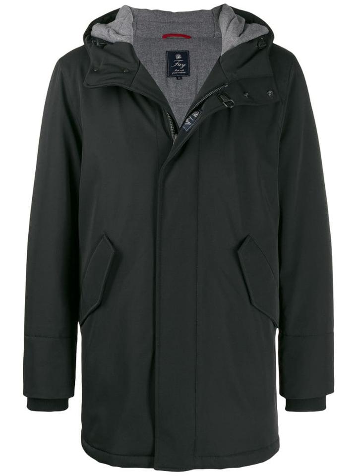 Fay Zip Hooded Coat - Black