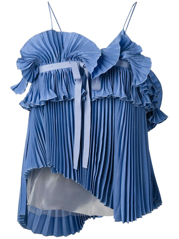 Rochas - Pleated Top - Women - Silk/polyamide - 40, Blue, Silk/polyamide