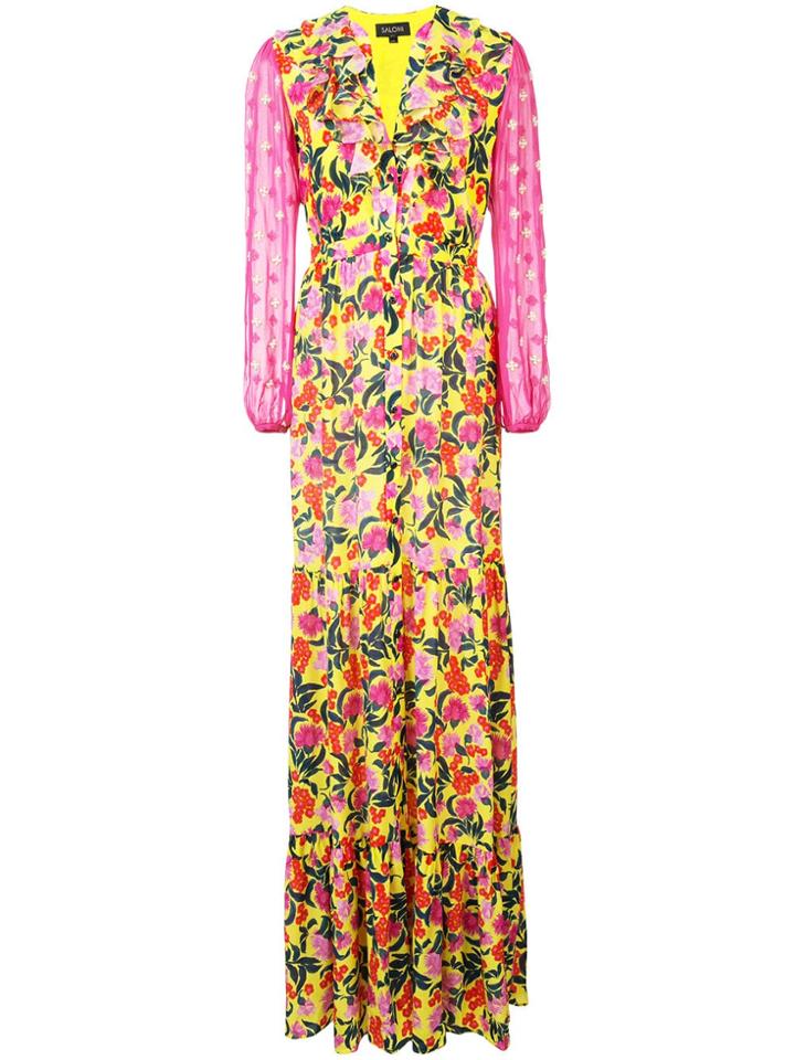 Saloni Floral Print Maxi Dress - Yellow & Orange