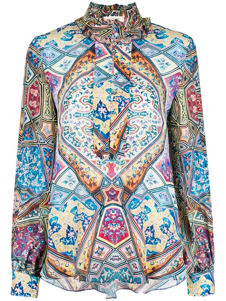 Miahatami Printed Frilled Collar Shirt - Blue