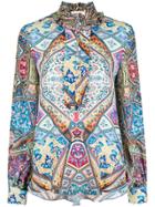 Miahatami Printed Frilled Collar Shirt - Blue