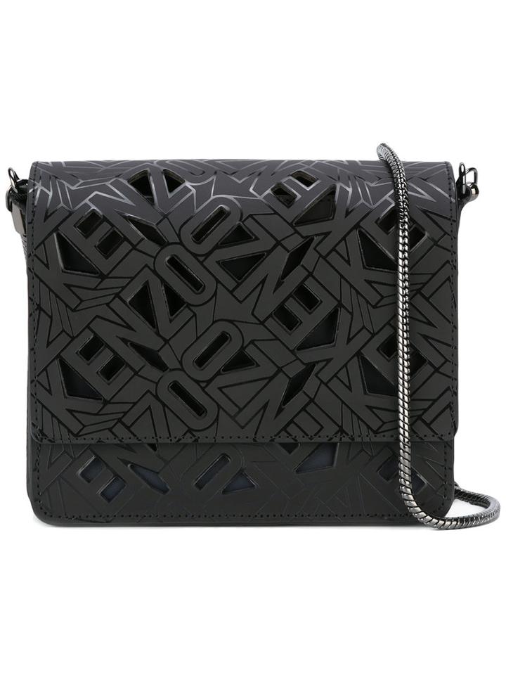 Kenzo Laser Cut Shoulder Bag, Women's, Black, Cotton/calf Leather/polyamide/polyurethane