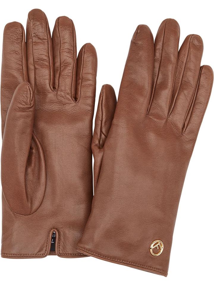 Fendi Leather Logo Gloves - Brown