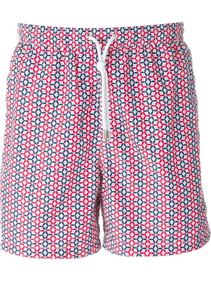 Kiton Tile Print Swim Shorts, Men's, Size: 54, Red, Polyester